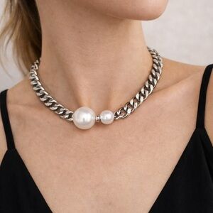 Chunky Pearl Cuban Link Necklace – Premium Stainless Steel